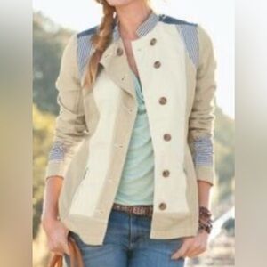 Sundance women linen and cotton blend button patchwork denim jacket